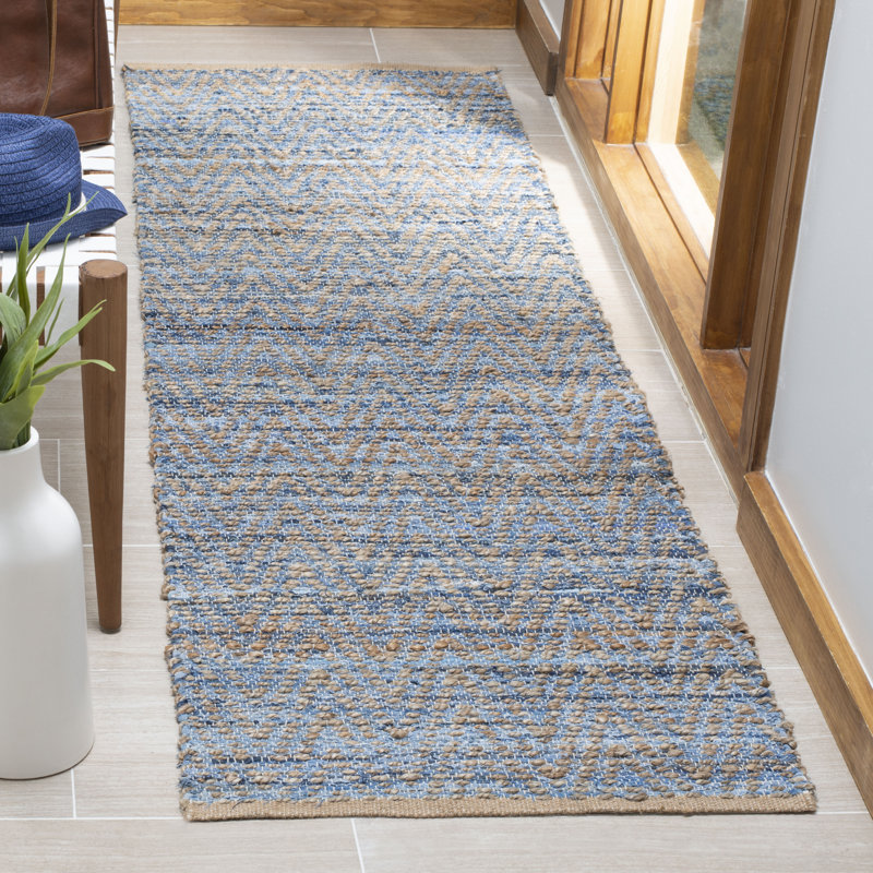 Tapis rayé en jute tissé à la main Doleman, Tapis de couloir 2 pi 3 po x 16 pi