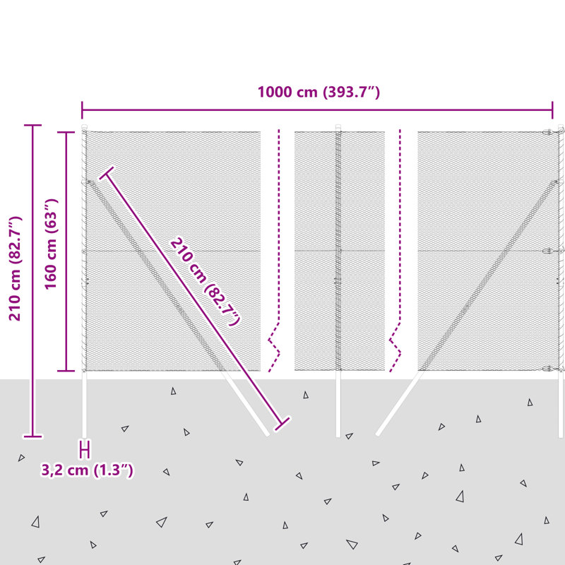 Hexagon Fence Steel, Grey, 160cm H x 1000cm W