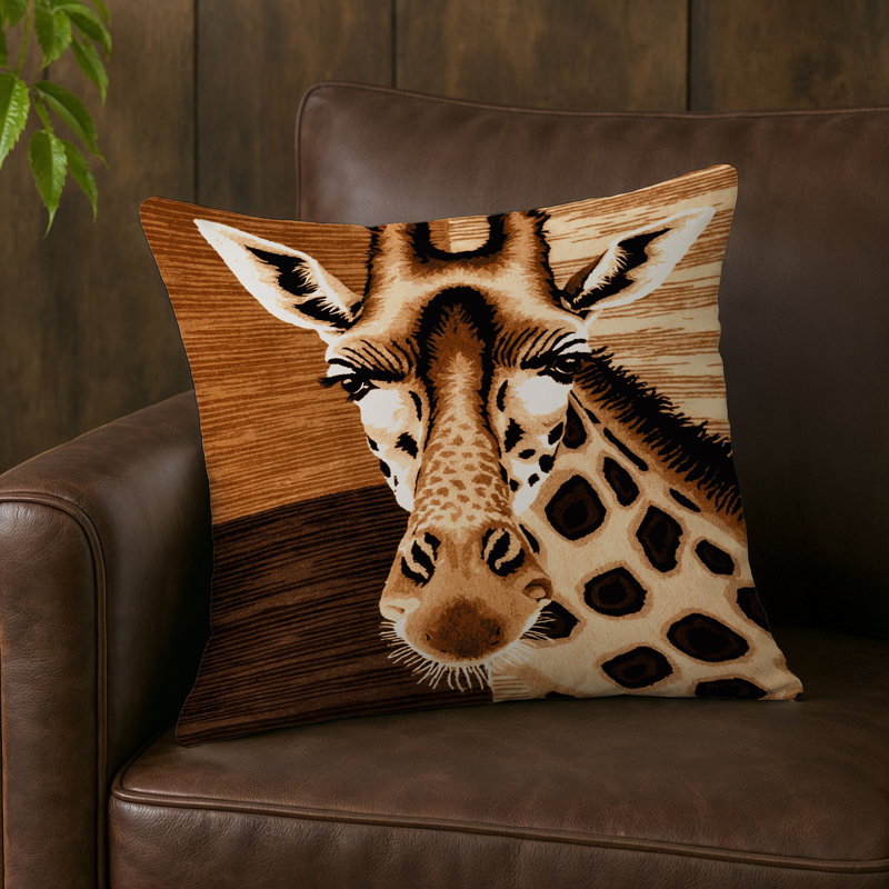 Coussin décoratif intérieur et extérieur Wildlife, Carré 16 po, Girafe noire