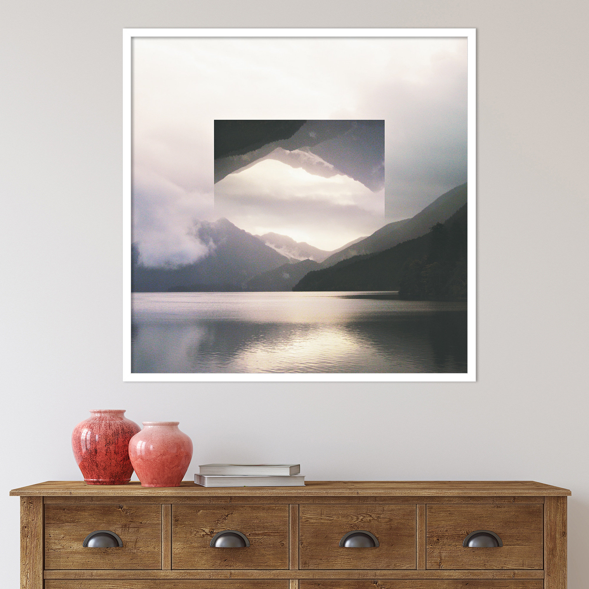 Reflected Landscape by Laura Marshall, 33" H x 33" W x 1" D, White