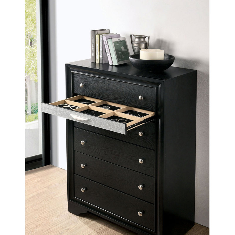Commode de style contemporain avec tiroirs, tiroir à bijoux caché, Noir