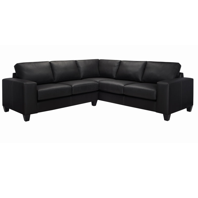 Gilford Upholstered L-Shaped Sectional Symmetrical, Black Genuine Leather
