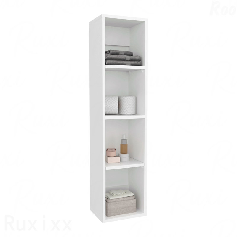 Tall Manufactured Wood Wall-Mounted Cabinet Storage with 4 Open Shelves, Slim Bathroom Organizer