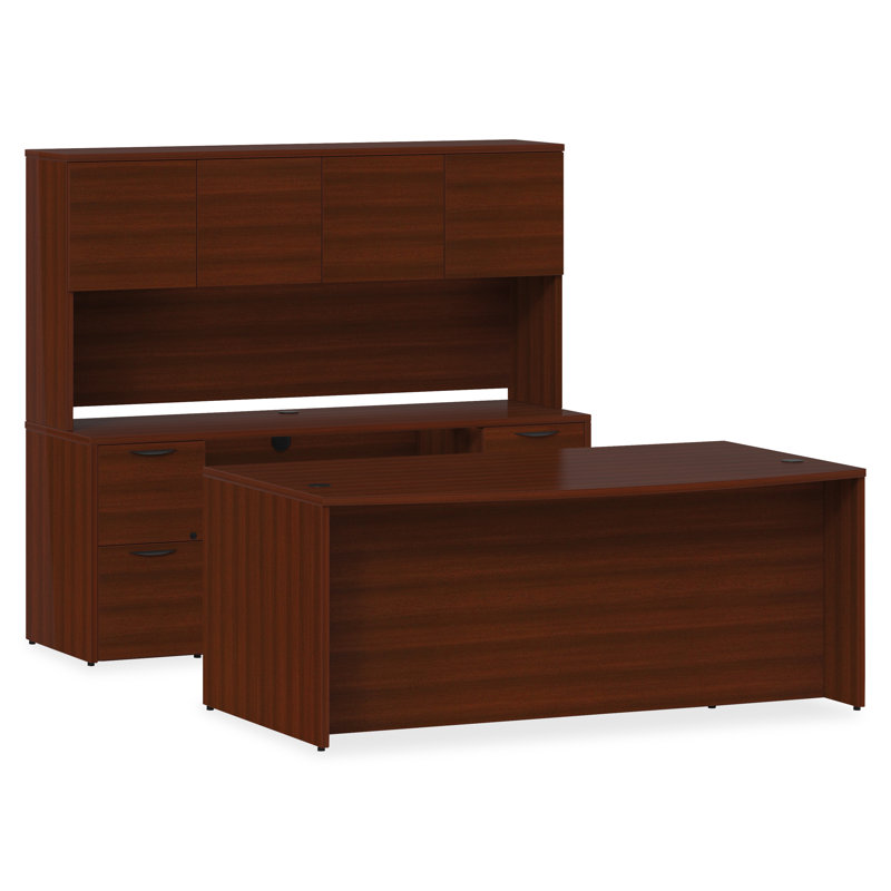 Mahogany Laminate Executive Desk with Filing Cabinets