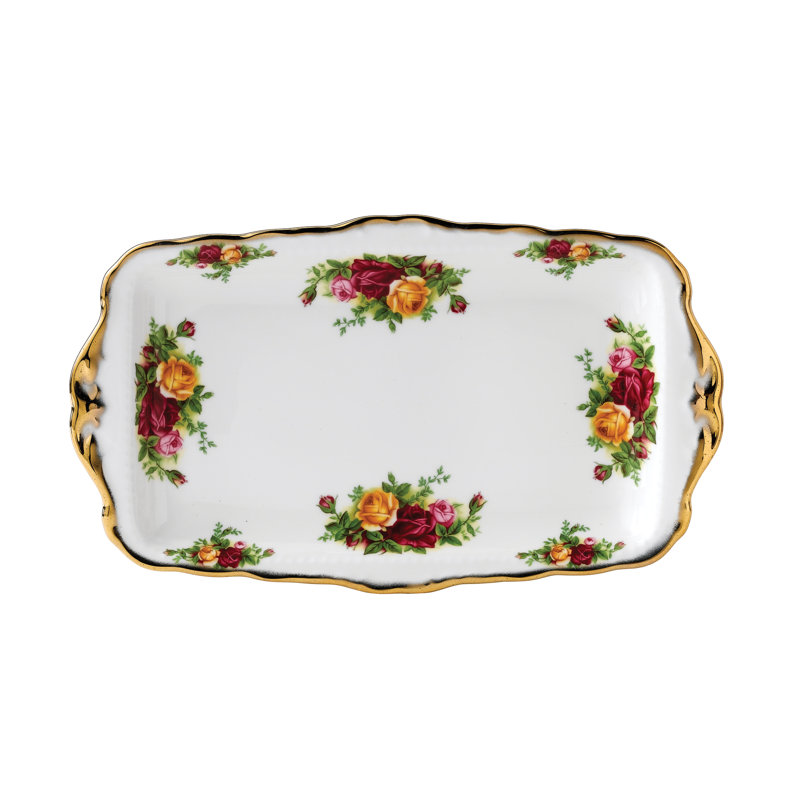Old Country Roses Bone China Sandwich Tray with Gold Accents