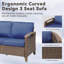 Canapé d'extérieur en osier de 73,6 po de largeur, canapé à assise profonde avec coussins pour la véranda, bleu