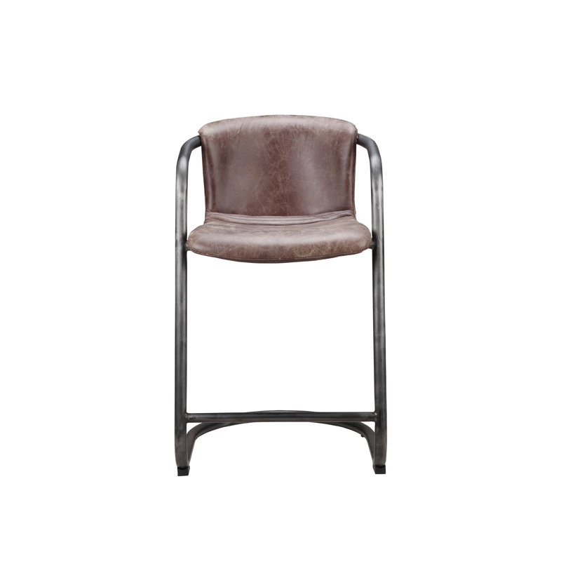 Freeman Bar Stool, Counter Stool (25" Seat Height), Brown Genuine Leather