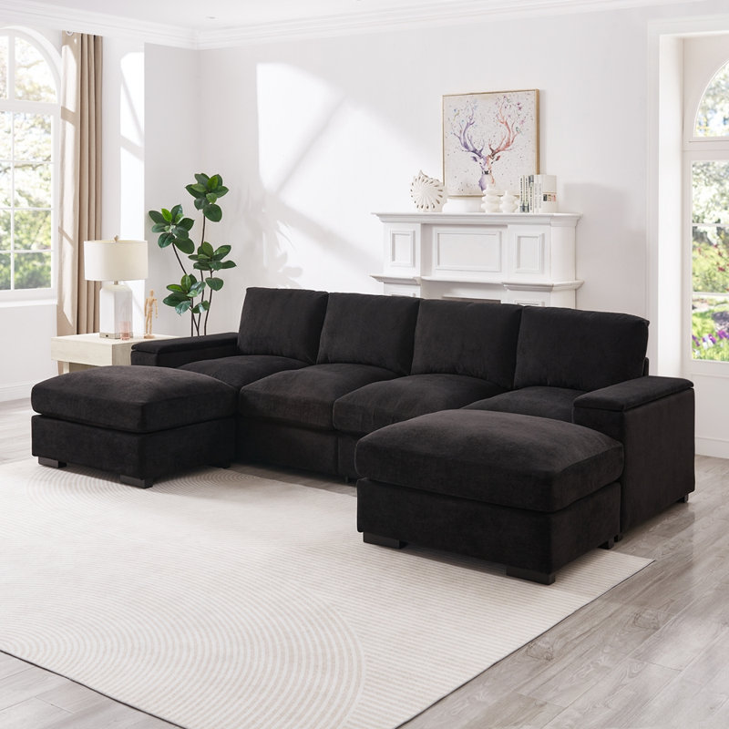 Canapé modulaire à assise profonde avec repose-pieds, canapé-lit en polyester Meubles rembourrés confortables pour salon, appartement, bureau