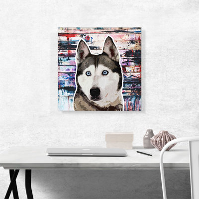 Husky sibérien, reproduction de graffiti sur toile carrée