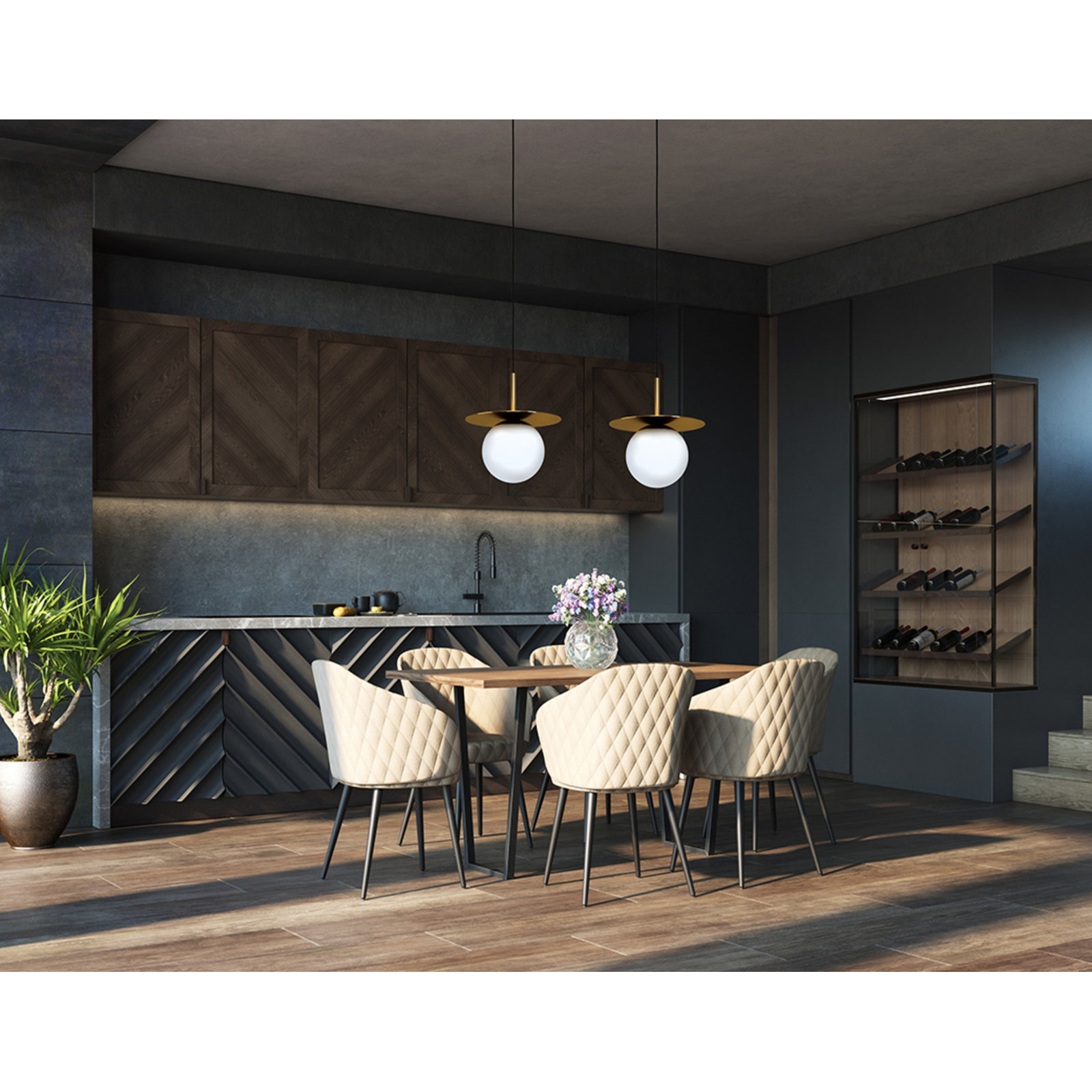 Cathy Single Light Glass Dimmable Pendant, Brushed Brass