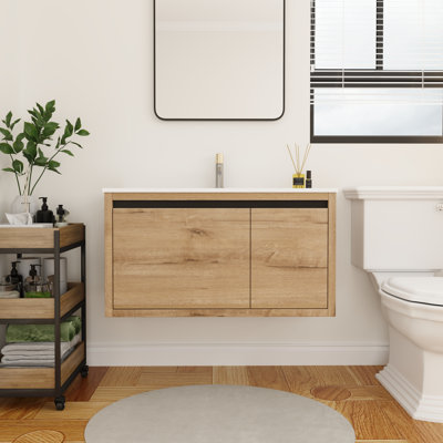 Ensemble de meuble-lavabo mural simple 36 po avec lavabo en résine, meuble-lavabo flottant avec porte et tiroir
