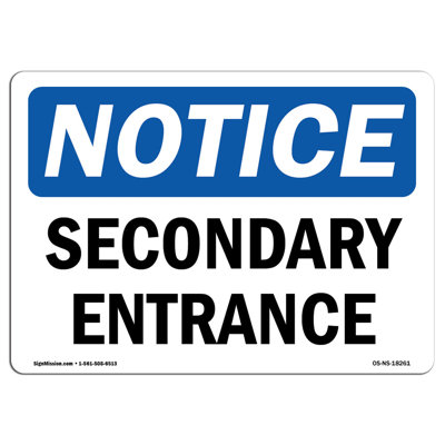 Secondary Entrance Aluminum Sign 18 x 24