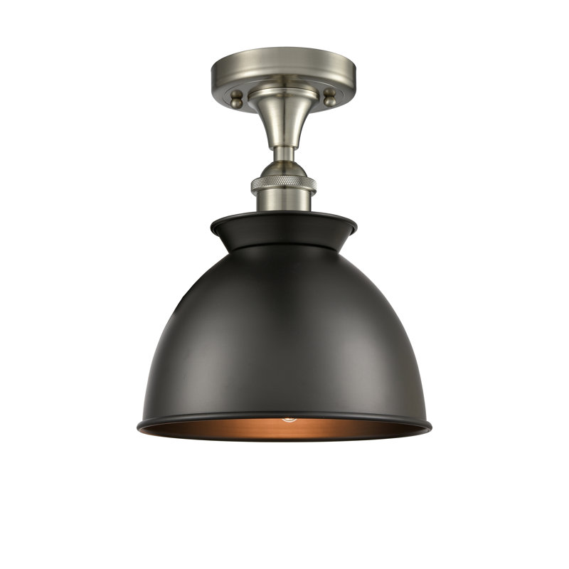 Plafonnier semi-encastré 1 lumière 8,5 po Erastus, Nickel satiné brossé, Noir mat, Non