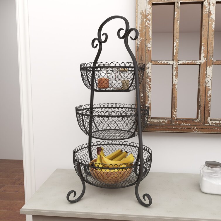 Red Barrel Studio 3-Tier Wire Basket Stand with Removable Baskets - Kitchen Organizer - Fruit Vegetable Produce Metal Hanging Storage Bin for Pantry