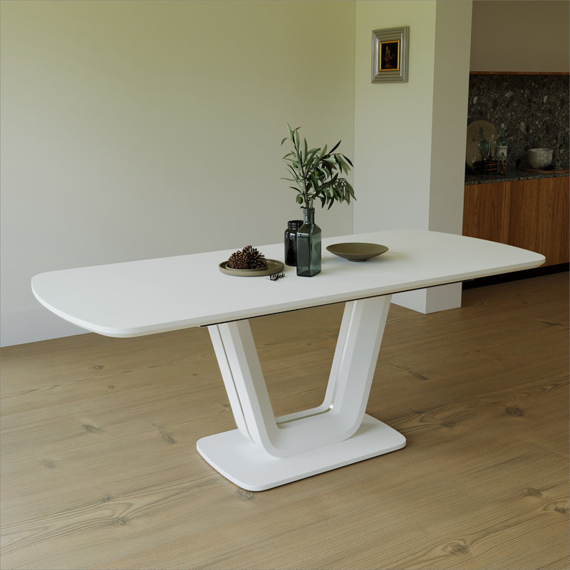Table de salle à manger blanche de 62,99 à 78,74 po, table de salle à manger en panneau de fibres à densité moyenne et table de salle à manger extensible de style industriel moderne avec pieds en forme de U, convenant à la maison et au bureau
