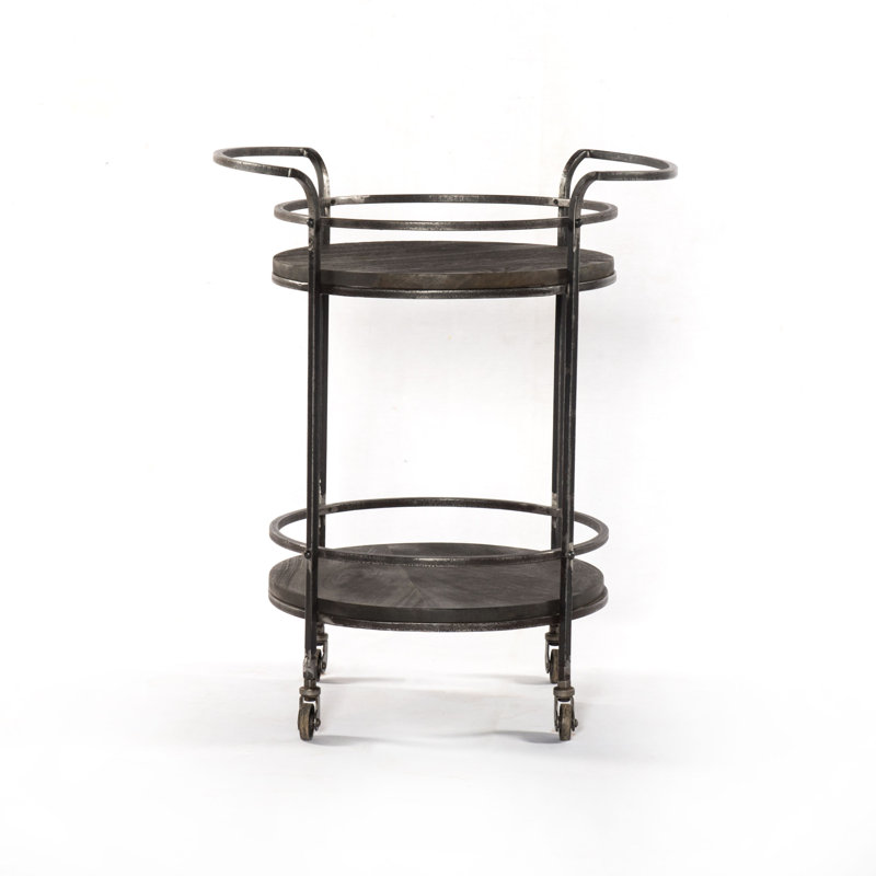 Chariot-bar Dussault au fini gris transitionnel sur bois massif avec structure en fer