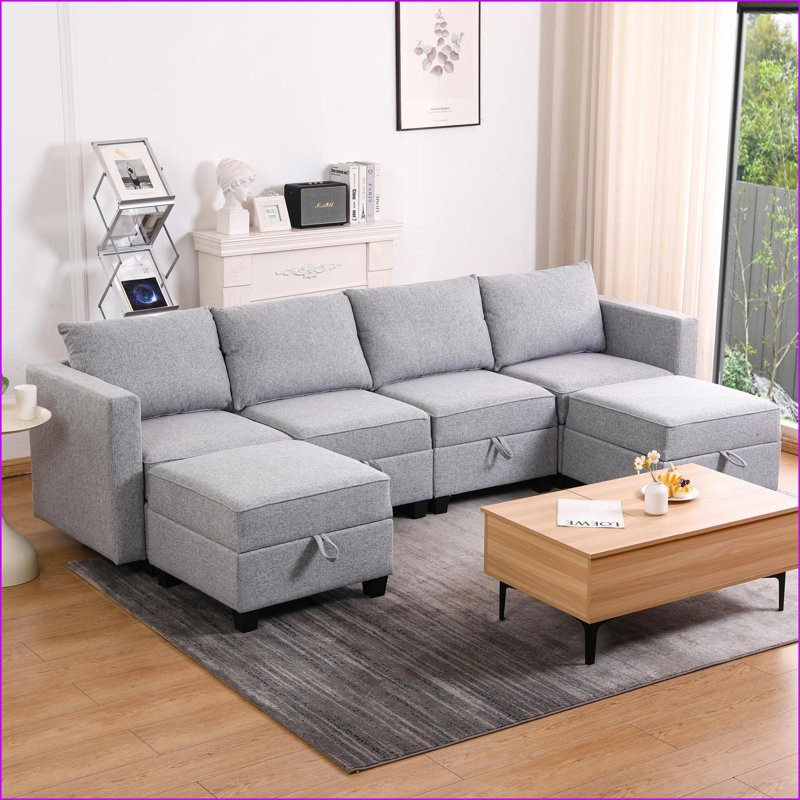 Canapé modulaire, canapé convertible en U modulaire à 4 places avec sièges de rangement | Gris clair | Standard, Gris clair