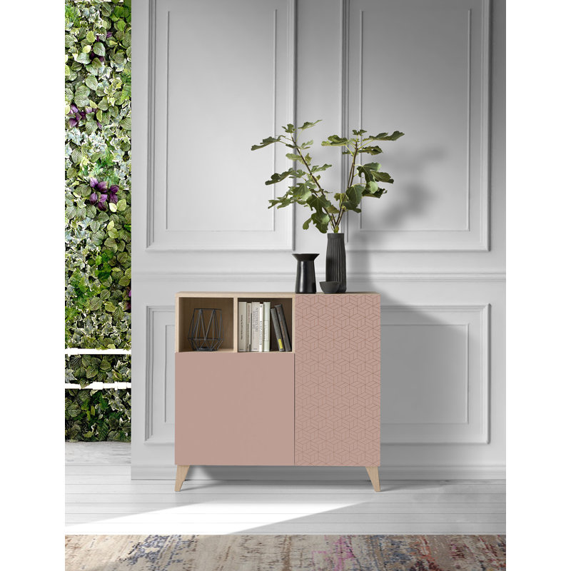 12 Pair Shoe Storage Cabinet, Light Oak/Pink
