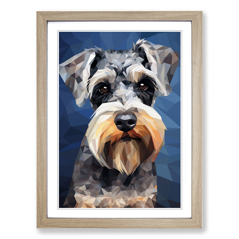 Schnauzer Geometric No.2 - Single Picture Frame Print on Wood, 34cm H x 25cm W x 2cm D, Oak 