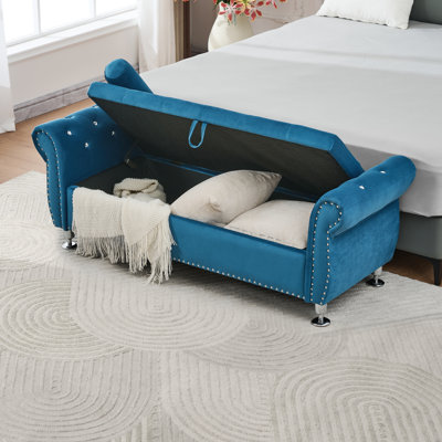 Repose-pieds 62,2 pouces avec rangement en velours et boutons en cristal Glam