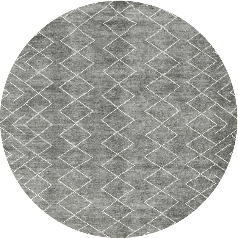 Tapis contemporain gris / noir, Rond 8 pi