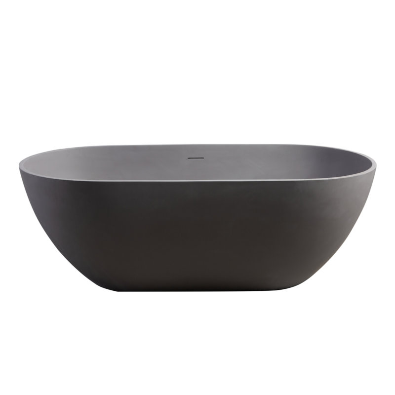 Freestanding 63 - Inch Solid Surface Soaking Bathtub With Matte Grey Color, Overflow And Center Drain, Approval Spacious, Inch, Luxury, Freestanding, Bathtub, Grey, Surface, Overflow, Pop Up High End