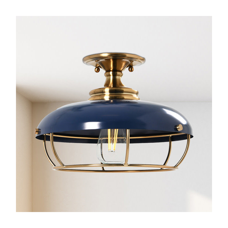 Apsel Semi Flush Mount, Brushed Brass, Navy Blue