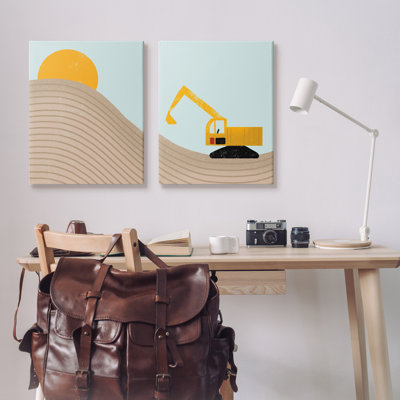 «Construction Truck Under Desert Sun Mountain Wave» par Daphne Polselli - ensemble de 2 impressions