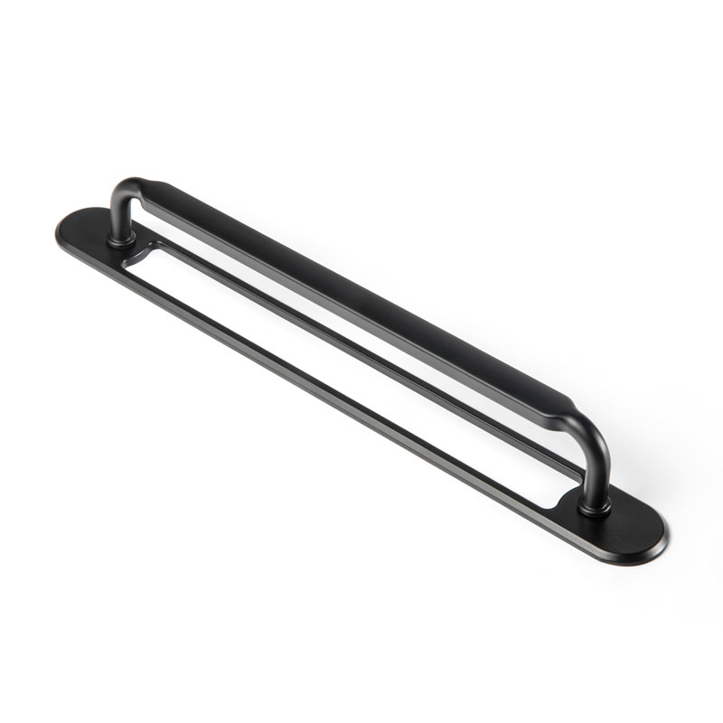 Poignée d'armoire de style moderne minimaliste avec plaque arrière (style G021) pour armoires de cuisine, Noir, 7 9/16"