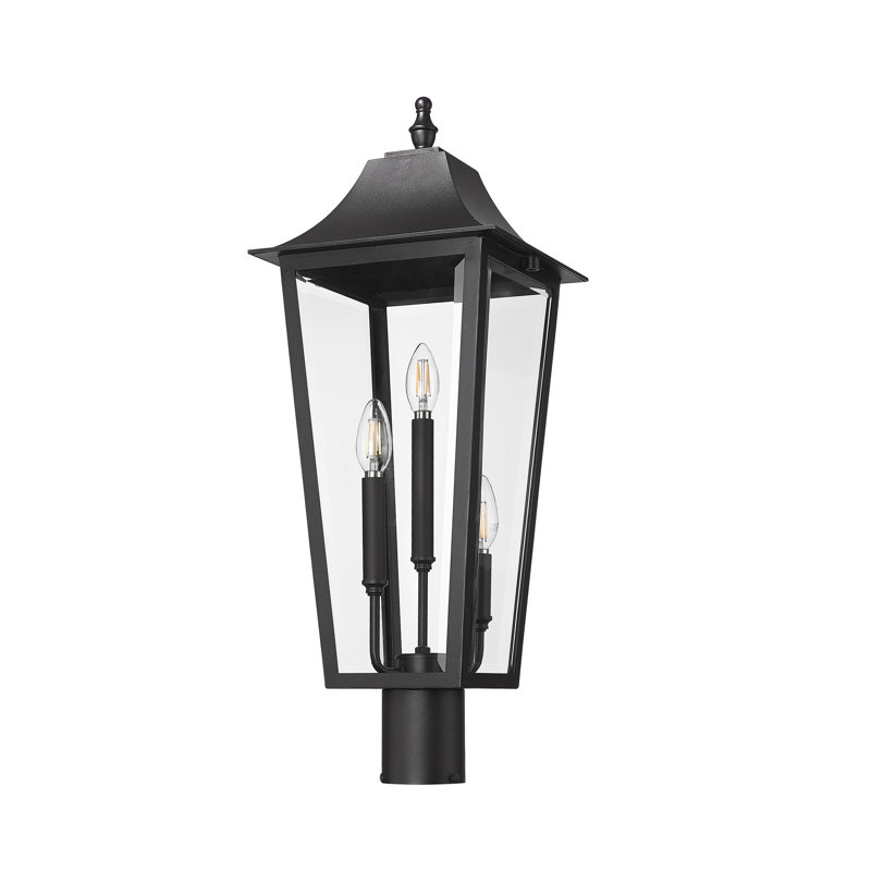 Black 3-Light Outdoor Post Mount Fixture with Clear Glass