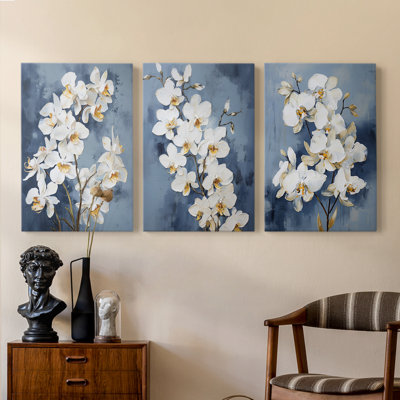 Floral Study Series LVIII -Set Of 3 Gallery Wrapped Canvas -Ready to Hang