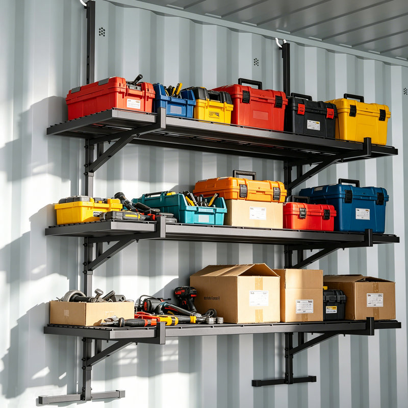 Étagère de rangement en porte-à-faux à 3 niveaux, support de rangement en métal robuste avec rebord surélevé, capacité de charge de 1 100 lb pour un rangement facile dans un garage Conex