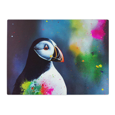 Colourful Puffin Bird  Glass Chopping Board