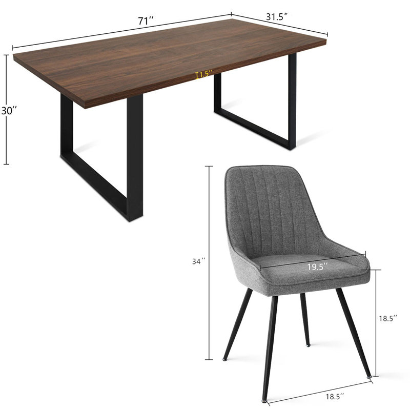 Audna 6-Person Upholstered Dining Set, Walnut, Gray