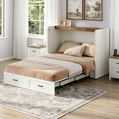 Full Murphy Bed with 2 Farmhouse Nightstands