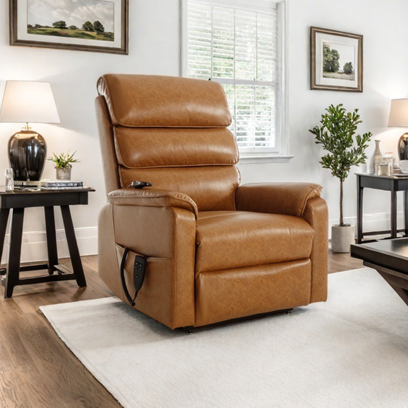 Aura Dual Motor Power Lift Recliner With Thick Back, 180° Flat Recline With Heat And Massage, Yellow Brown