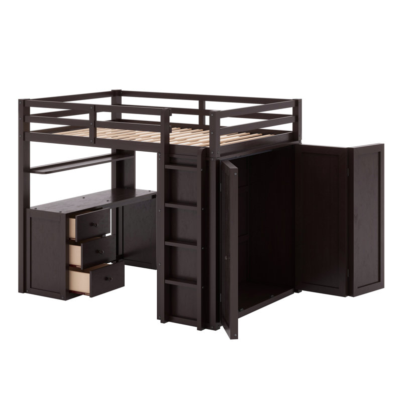 Lit mezzanine avec tiroirs, bureau et garde-robe