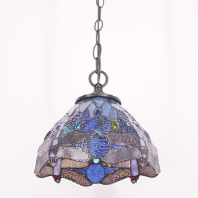 Petit luminaire suspendu en verre coloré Tiffany