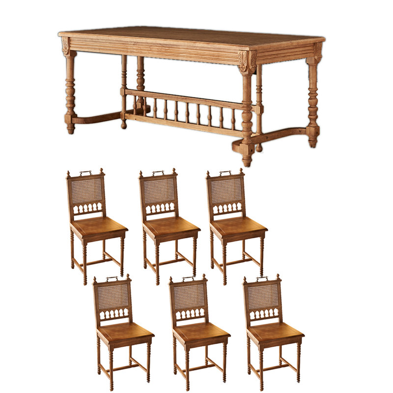 Ensemble de table de salle à manger rétro en bois de frêne massif., H 30,71 po x L 62,99 po x l 31,5 po