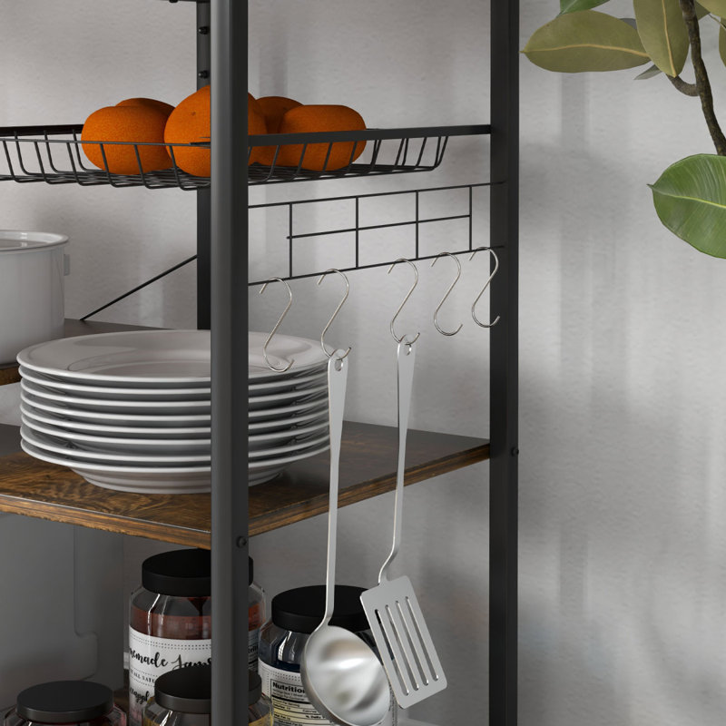 Étagère de boulanger avec prise de courant, chargeur USB, support pour micro-ondes, bar à café avec panier grillagé