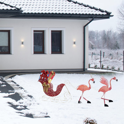 Flamingo Reindeer with Sleigh Lighted Display