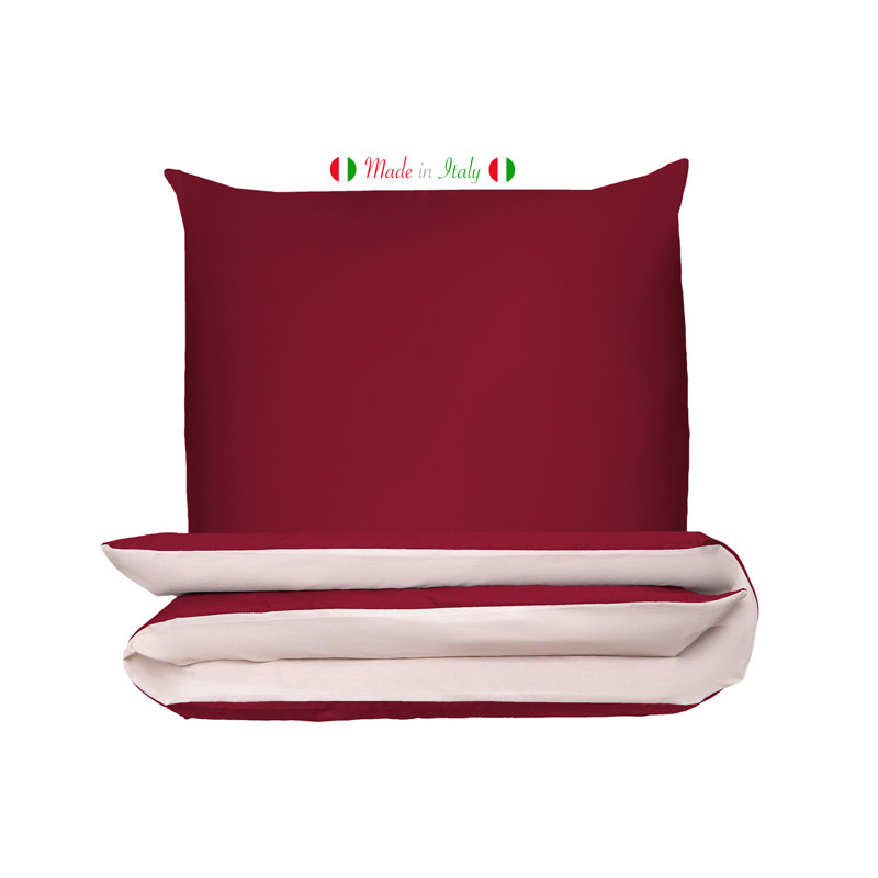 Cotton Solid Colour Duvet Cover Set with Pillowcases Included, Kingsize - 2 Pillowcases (80 x 80cm), Bordaux/Cream