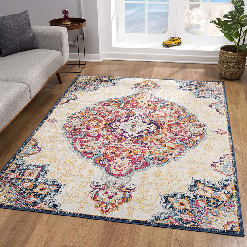 Tapis géométrique rectangulaire en polypropylène tissé à la machine rectangulaire 5 pi x 8 pi Qiona, Rectangle 5 pi x 8 pi