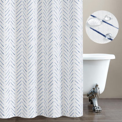 Baun Chevron Shower Curtain with Hooks Included