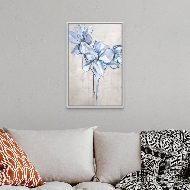 Reproduction d’art sur toile, "Magnolia sketch III" par Kari Taylor, Cadre flottant blanc, H 32 po x l 22 po x P 1,75 po