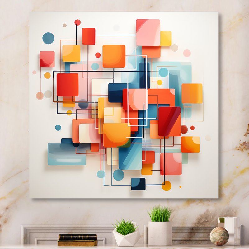 «Midcentury Square and Shapes Harmony II», art mural abstrait en métal, H 29 po x l 29 po