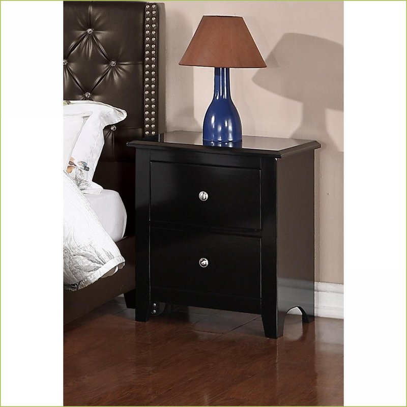 Table de chevet moderne à 2 tiroirs en bois noir pour le rangement dans la chambre à coucher, Noir