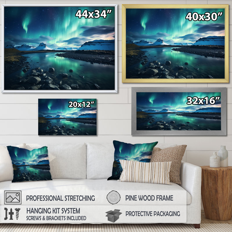 «Islandais Borealis Winter s Aurora I - Aurora Borealis», art mural encadré, Toile tendue, H 40 po x l 60 po x P 1,5 po