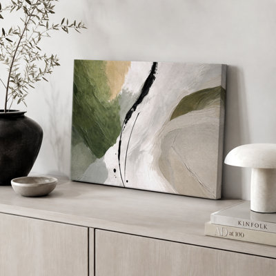 Abstrait vert beige, composition minimale, photos de salon contemporain, impression sur toile encadrée