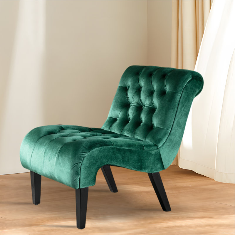 Guendalina 22.83'' Wide Tufted Velvet Lounge Chair, Green Velvet